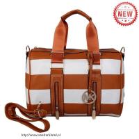 michael kors striped reizen groot bruin wit boekentassen Verkoop Tassen q237h115